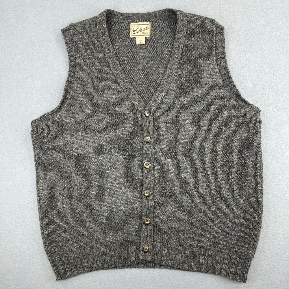 Woolrich Mens Heathered Grey Wool Blend Button Front Sweater Vest 9207WS Size M